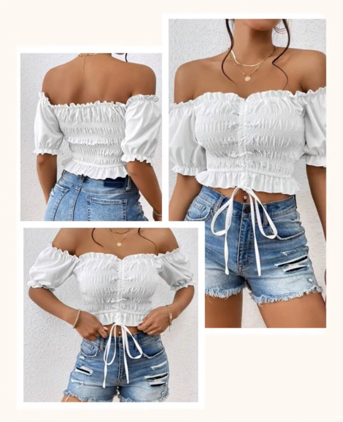 1 - Off Shoulder Frill Crop Top: Size XL (New)