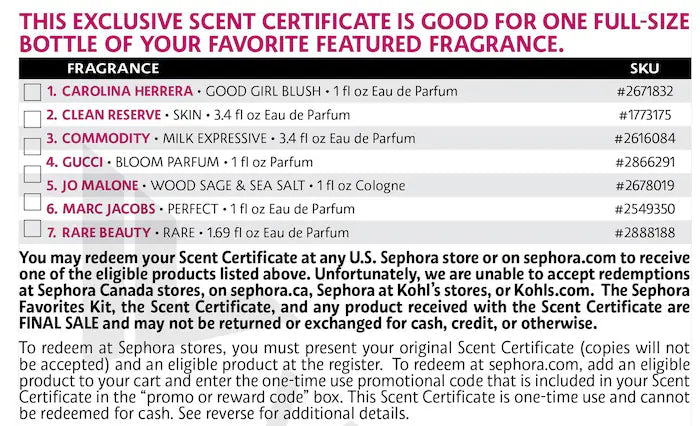 Sephora Favorites 
Holiday Deluxe Perfume Sampler Set w/ Redeemable Voucher (NO RETURN/REFUND)