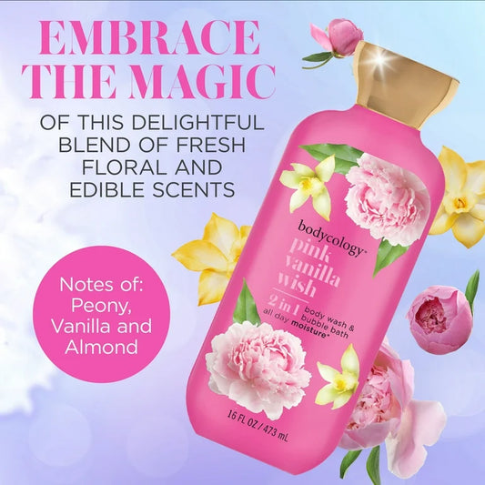 Bodycology 2-in-1 Body Wash & Bubble Bath, Pink Vanilla Wish, 16 fl oz