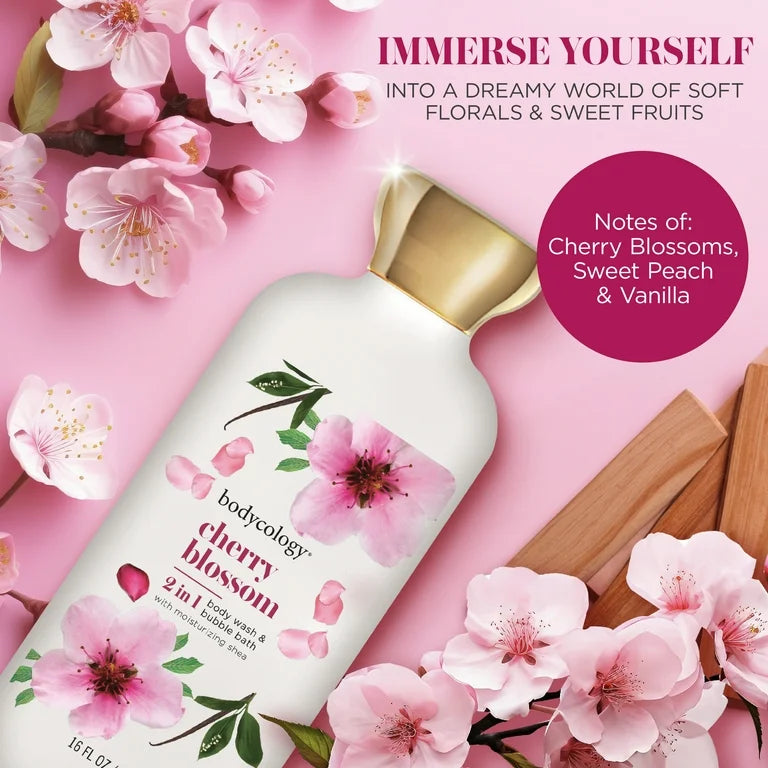 Bodycology 2 in 1 Body Wash & Bubble Bath, Cherry Blossom,16 fl.oz