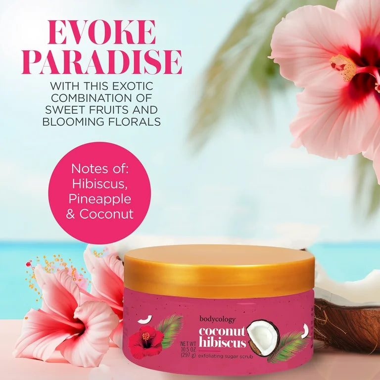 Bodycology Exfoliating Sugar Scrub, Coconut Hibiscus, 10.5 oz